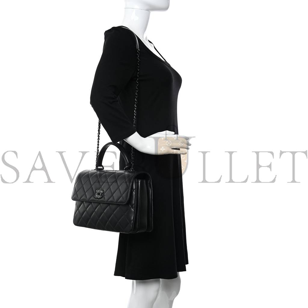 CHANEL LAMBSKIN QUILTED MEDIUM TRENDY CC DUAL HANDLE FLAP BAG SO BLACK BLACK HARDWARE 
