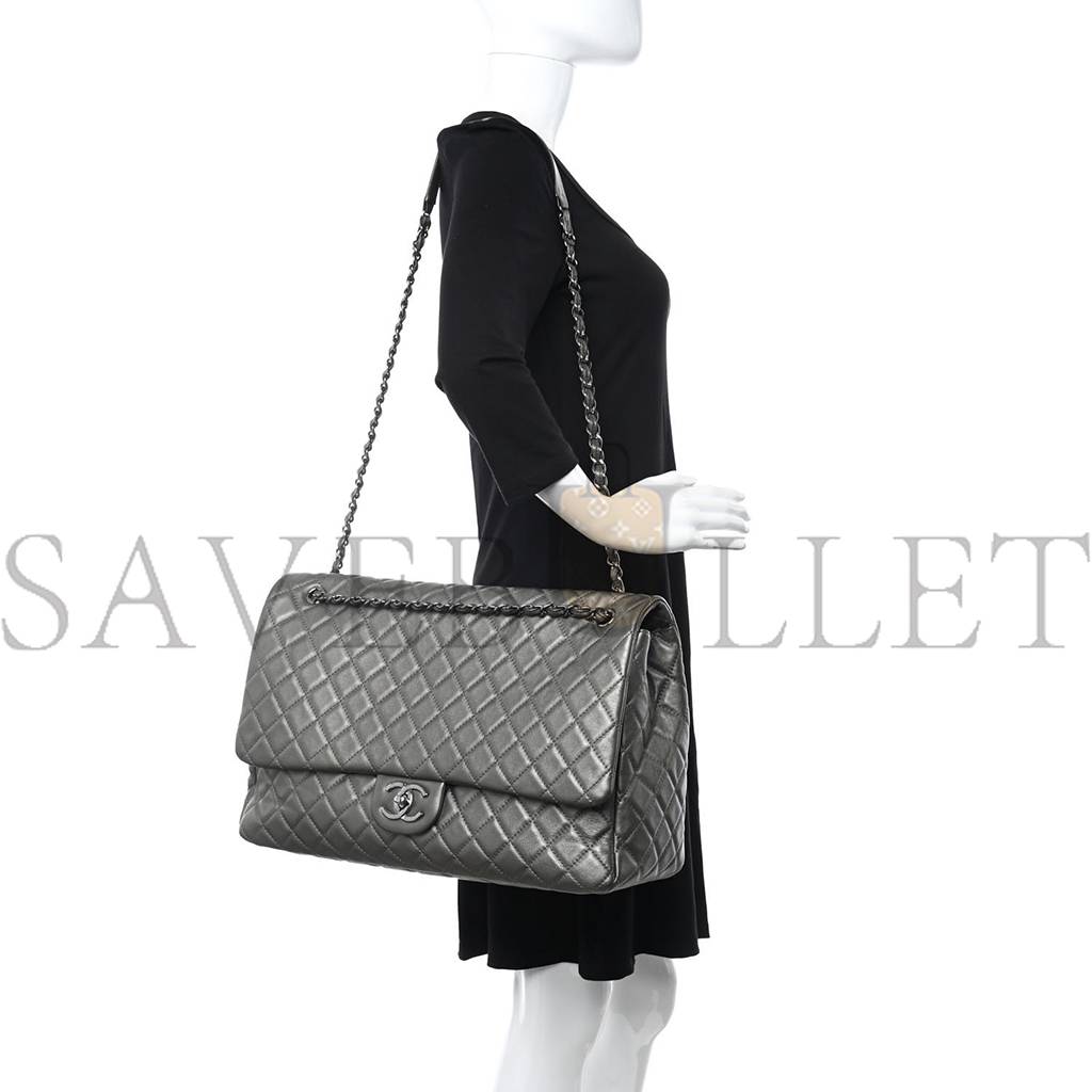 CHANEL CALFSKIN QUILTED XXL TRAVEL FLAP BAG KHAKI SILVER HARDWARE CHANEL CALFSKIN QUILTED XXL TRAVEL FLAP BAG KHAKI SILVER HARDWARE