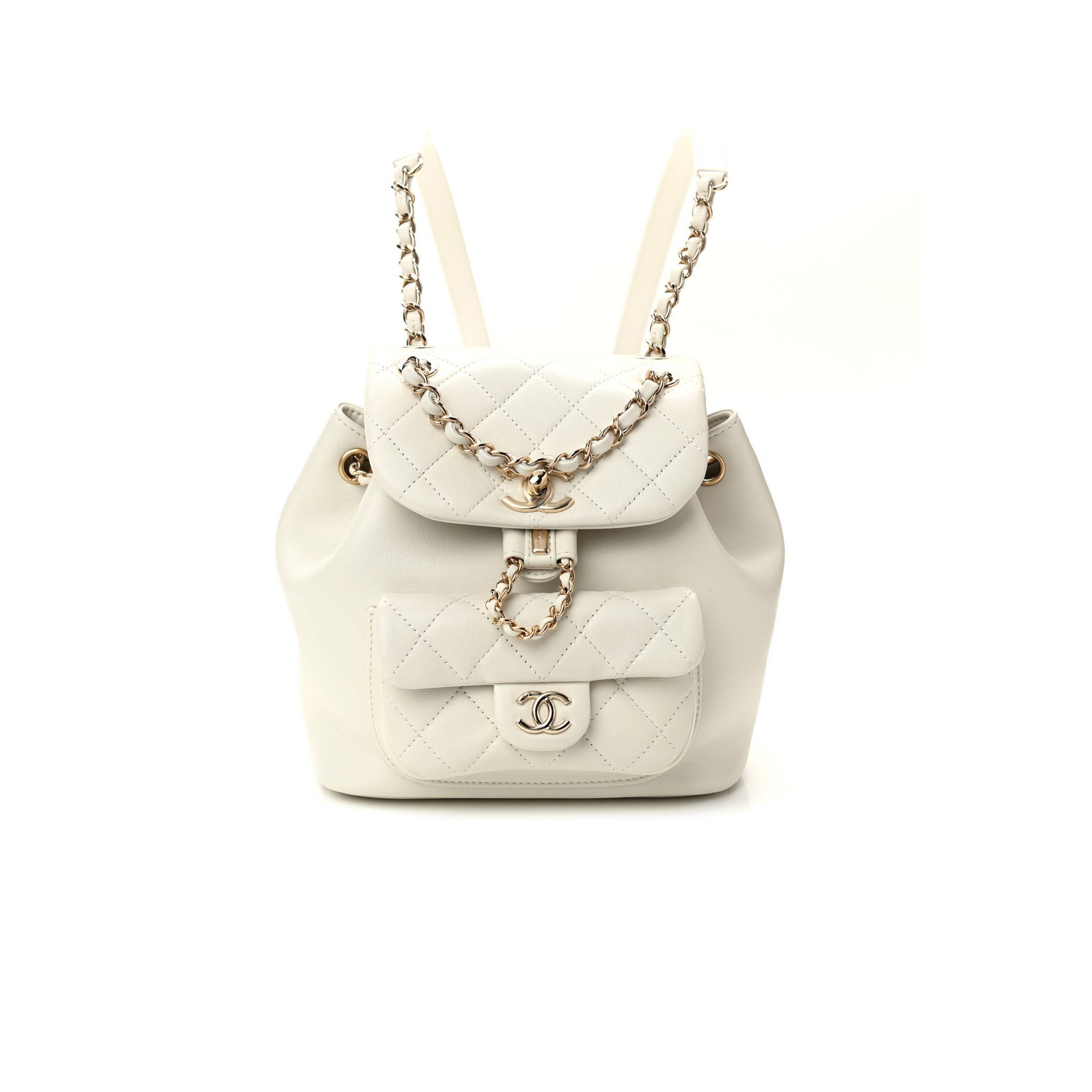 CHANEL LAMBSKIN QUILTED SMALL DUMA DRAWSTRING BACKPACK WHITE CHANEL LAMBSKIN QUILTED SMALL DUMA DRAWSTRING BACKPACK WHITE