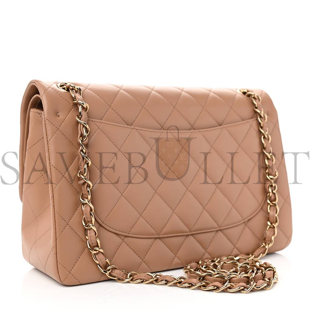CHANEL LAMBSKIN QUILTED JUMBO DOUBLE FLAP DARK BEIGE ROSE GOLD HARDWARE CHANEL LAMBSKIN QUILTED JUMBO DOUBLE FLAP DARK BEIGE ROSE GOLD HARDWARE