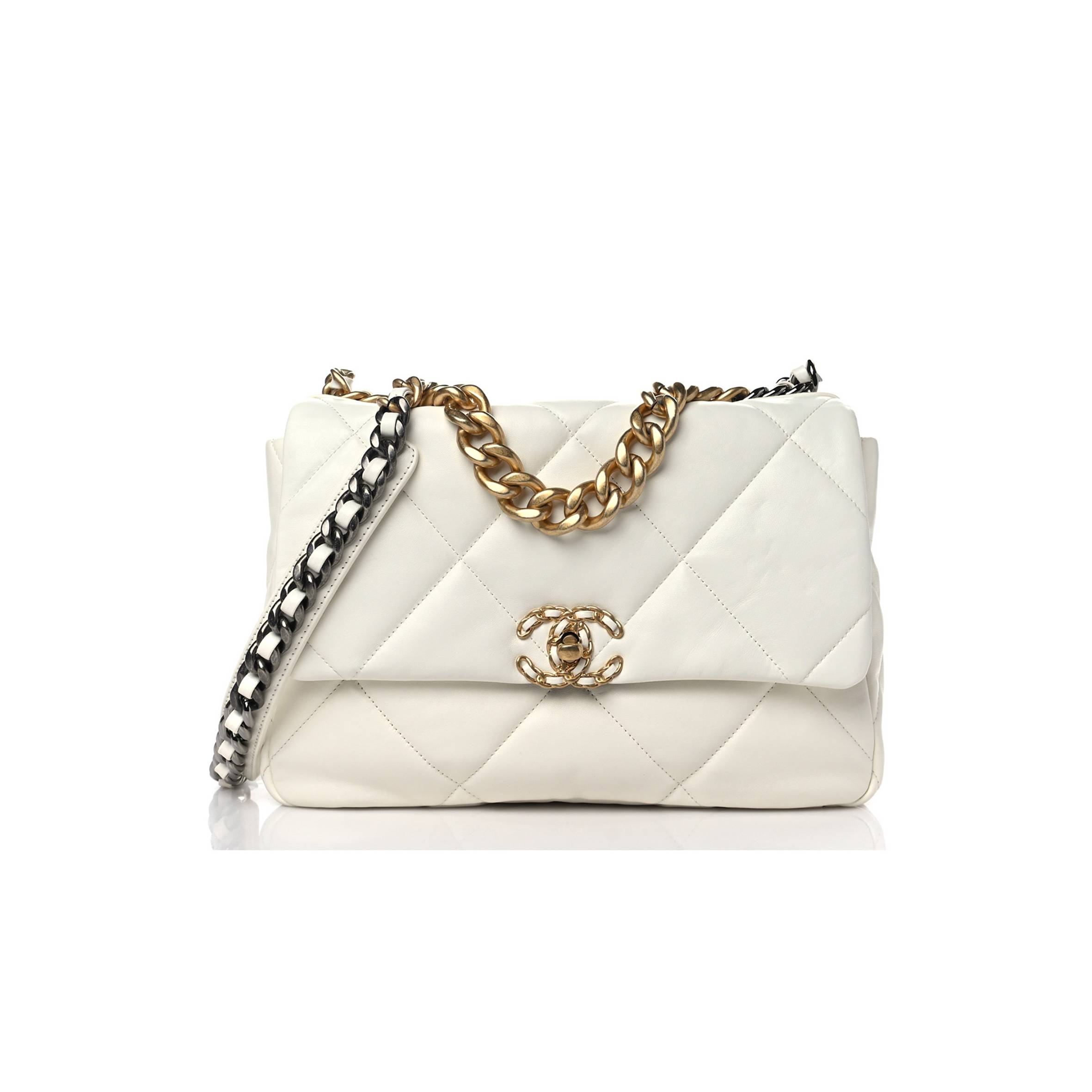 CHANEL LAMBSKIN QUILTED LARGE CHANEL 19 FLAP WHITE GOLD HARDWARE CHANEL LAMBSKIN QUILTED LARGE CHANEL 19 FLAP WHITE GOLD HARDWARE