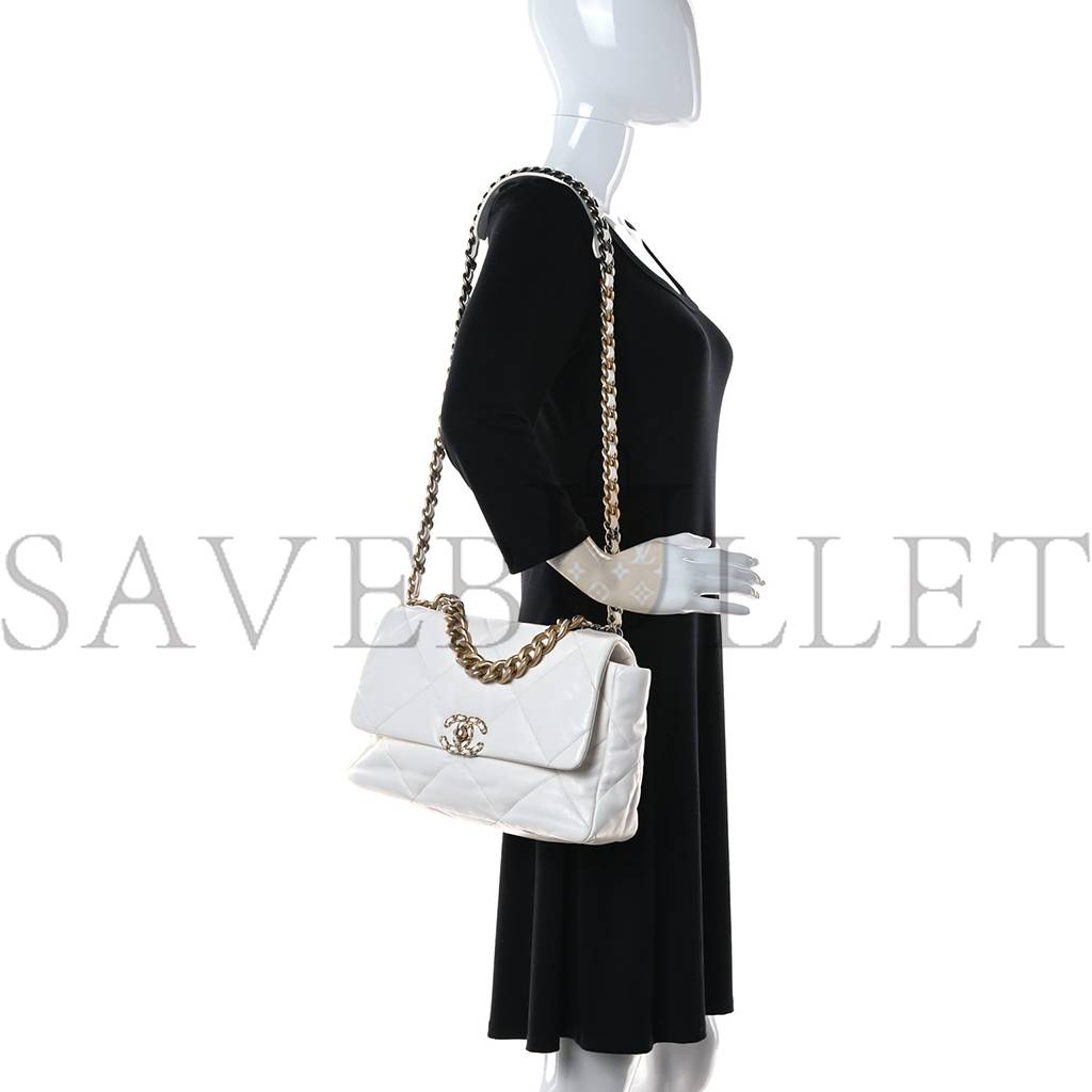 CHANEL LAMBSKIN QUILTED LARGE CHANEL 19 FLAP WHITE GOLD HARDWARE CHANEL LAMBSKIN QUILTED LARGE CHANEL 19 FLAP WHITE GOLD HARDWARE