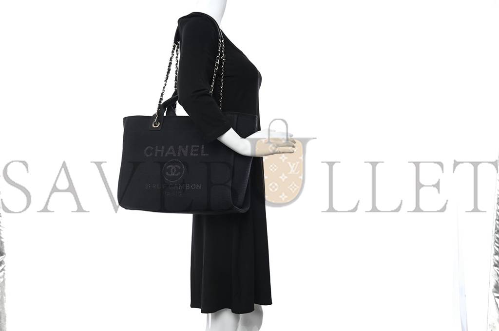 CHANEL MIXED FIBERS SMALL DEAUVILLE TOTE BLACK CHANEL MIXED FIBERS SMALL DEAUVILLE TOTE BLACK