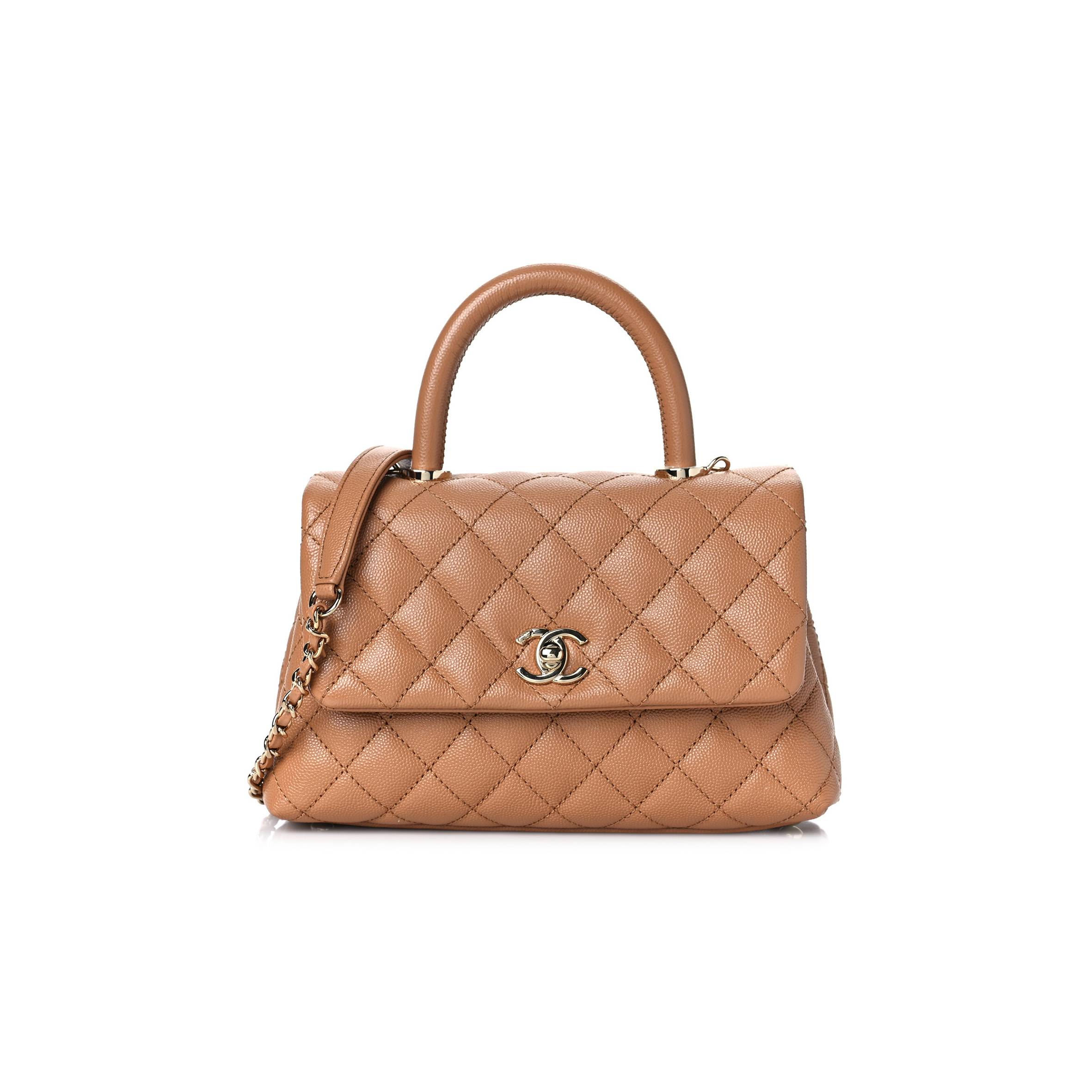CHANEL CAVIAR QUILTED MINI COCO HANDLE FLAP BROWN ROSE GOLD HARDWARE