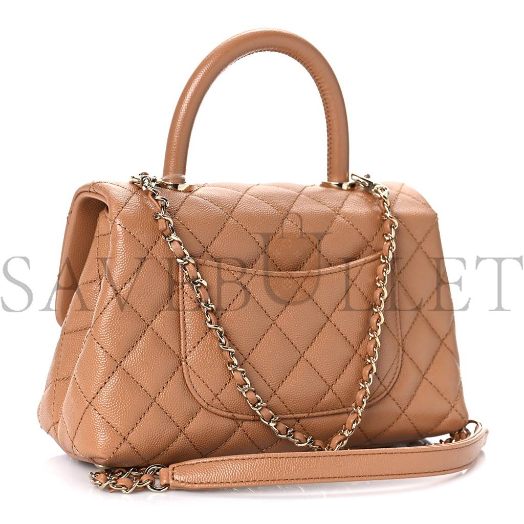 CHANEL CAVIAR QUILTED MINI COCO HANDLE FLAP BROWN ROSE GOLD HARDWARE