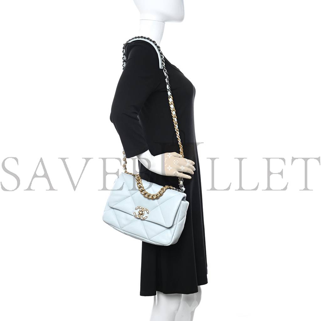 CHANEL LAMBSKIN QUILTED MEDIUM CHANEL 19 FLAP LIGHT BLUE SILVER HARDWARE CHANEL LAMBSKIN QUILTED MEDIUM CHANEL 19 FLAP LIGHT BLUE SILVER HARDWARE