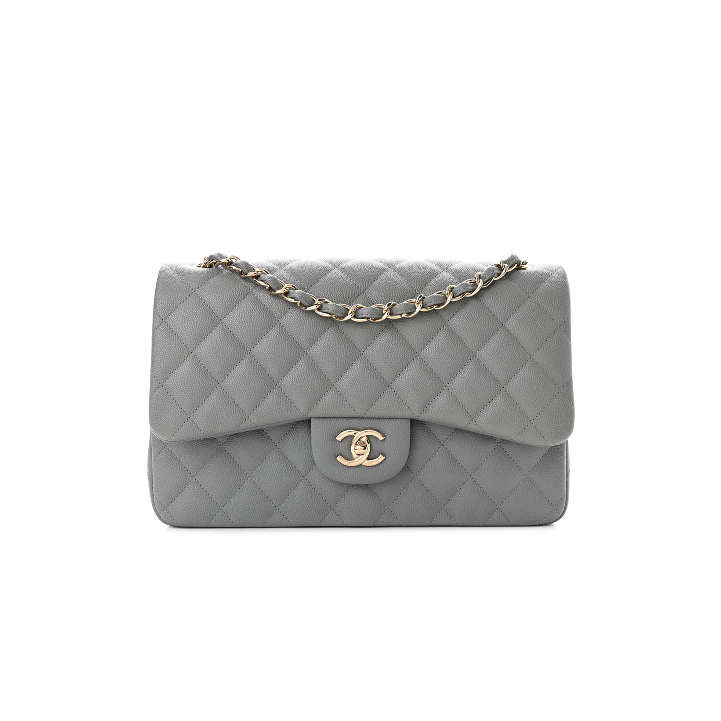 CHANEL CAVIAR QUILTED JUMBO DOUBLE FLAP GREY ROSE GOLD HARDWARE CHANEL CAVIAR QUILTED JUMBO DOUBLE FLAP GREY ROSE GOLD HARDWARE