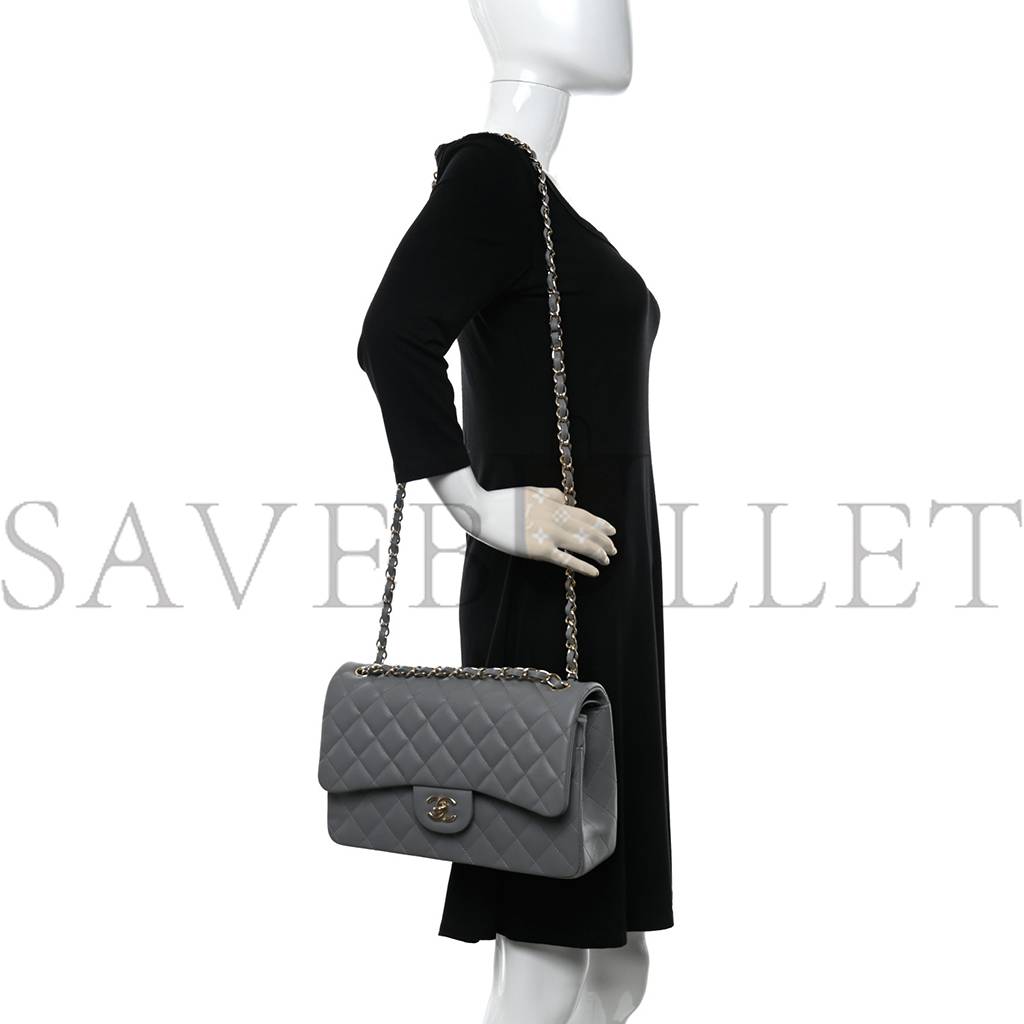 CHANEL CAVIAR QUILTED JUMBO DOUBLE FLAP GREY ROSE GOLD HARDWARE CHANEL CAVIAR QUILTED JUMBO DOUBLE FLAP GREY ROSE GOLD HARDWARE