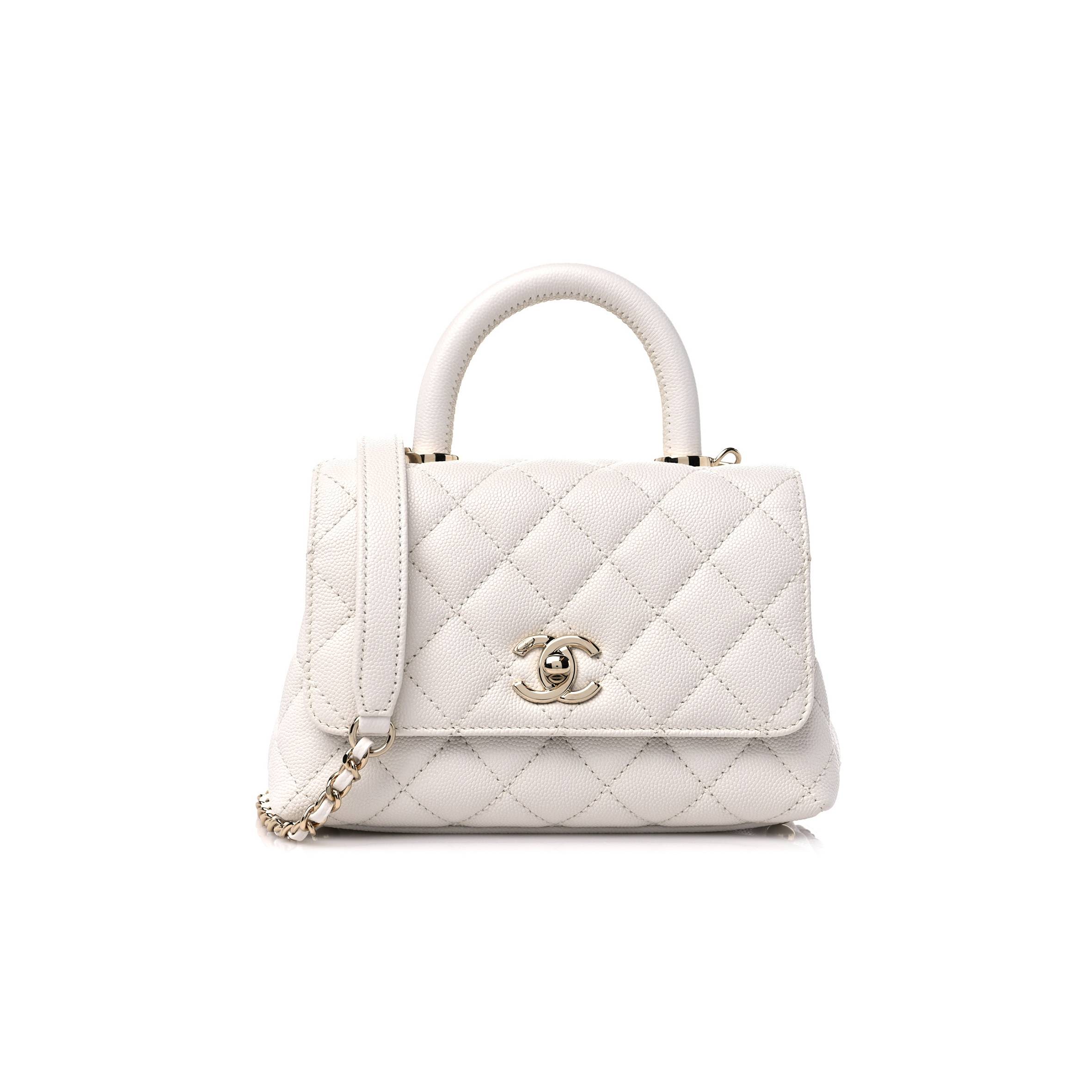 CHANEL CAVIAR QUILTED EXTRA MINI COCO HANDLE FLAP WHITE ROSE GOLD HARDWARE CHANEL CAVIAR QUILTED EXTRA MINI COCO HANDLE FLAP WHITE ROSE GOLD HARDWARE