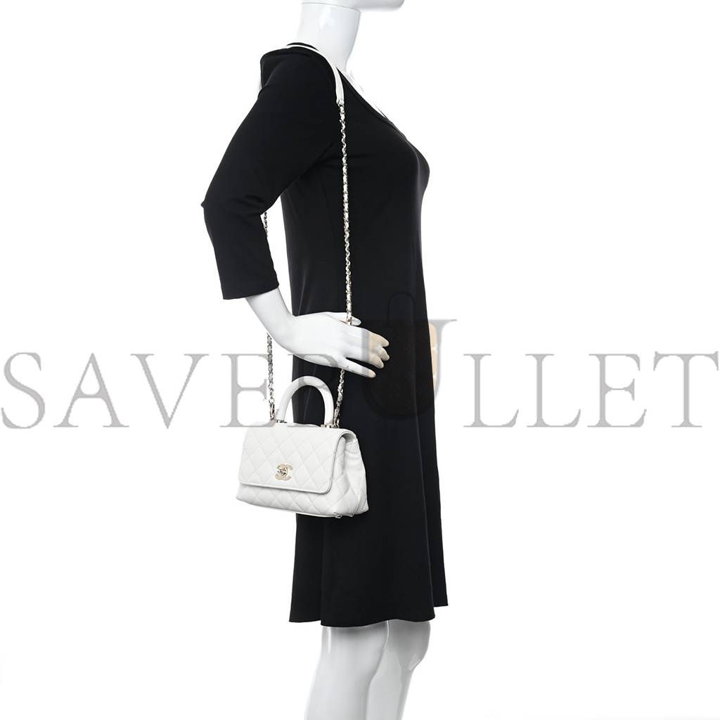 CHANEL CAVIAR QUILTED EXTRA MINI COCO HANDLE FLAP WHITE ROSE GOLD HARDWARE CHANEL CAVIAR QUILTED EXTRA MINI COCO HANDLE FLAP WHITE ROSE GOLD HARDWARE