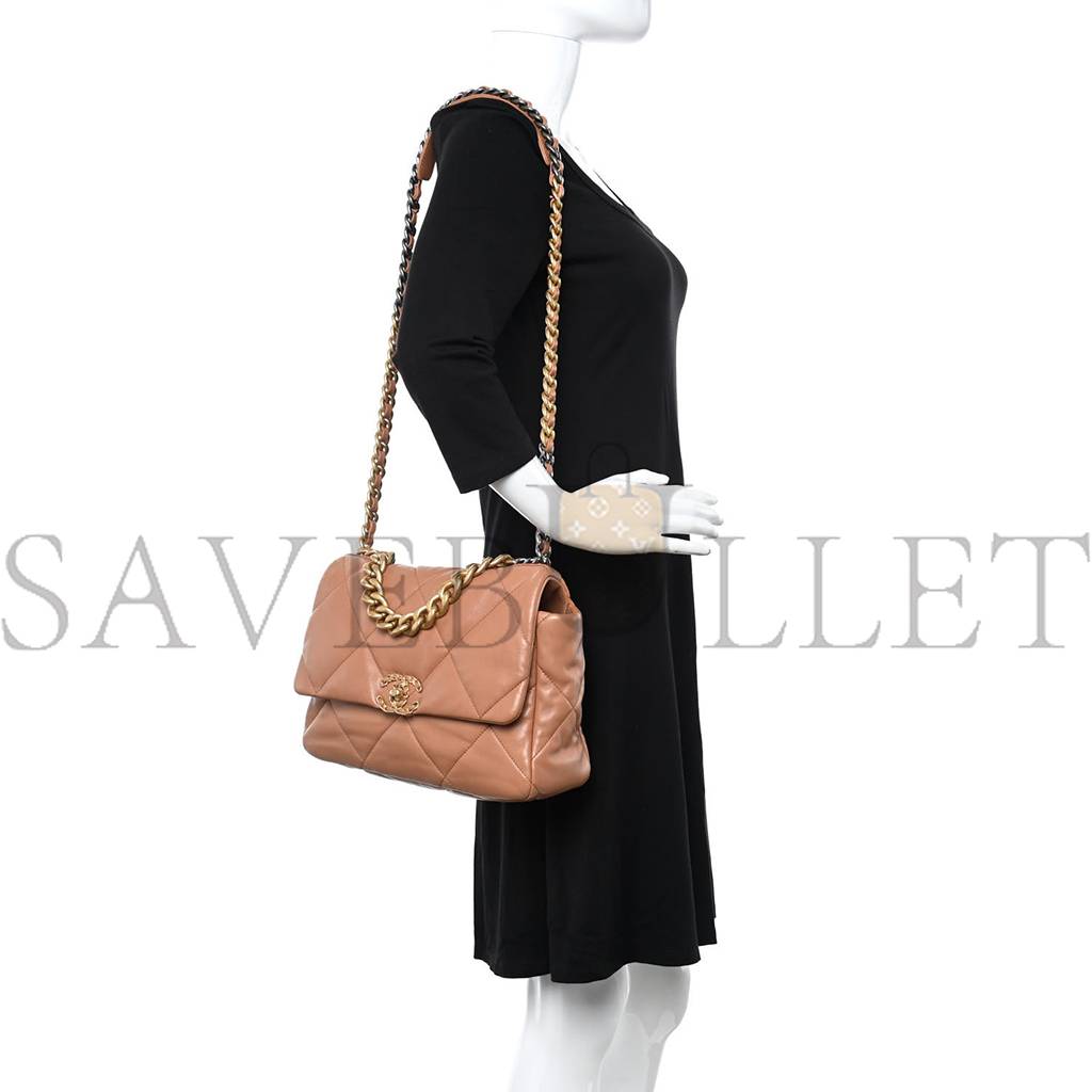 CHANEL LAMBSKIN QUILTED LARGE CHANEL 19 FLAP BROWN GOLD HARDWARE CHANEL LAMBSKIN QUILTED LARGE CHANEL 19 FLAP BROWN GOLD HARDWARE