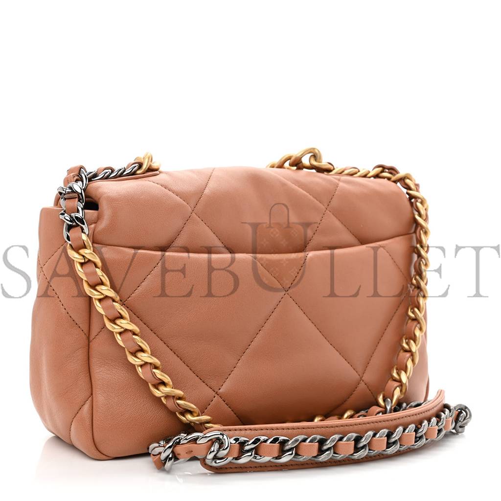 CHANEL LAMBSKIN QUILTED MEDIUM CHANEL 19 FLAP BROWN GOLD HARDWARE
