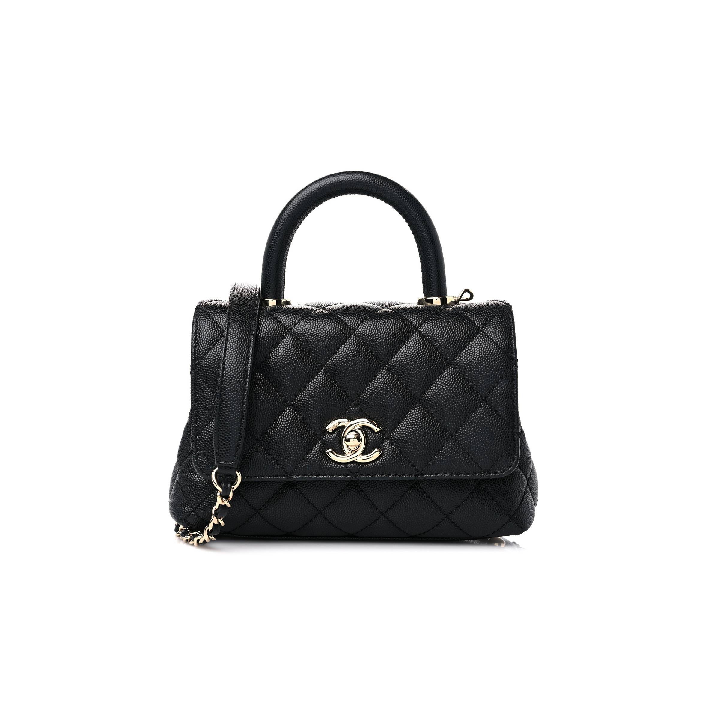 CHANEL CAVIAR QUILTED EXTRA MINI COCO HANDLE FLAP BLACK SILVER HARDWARE