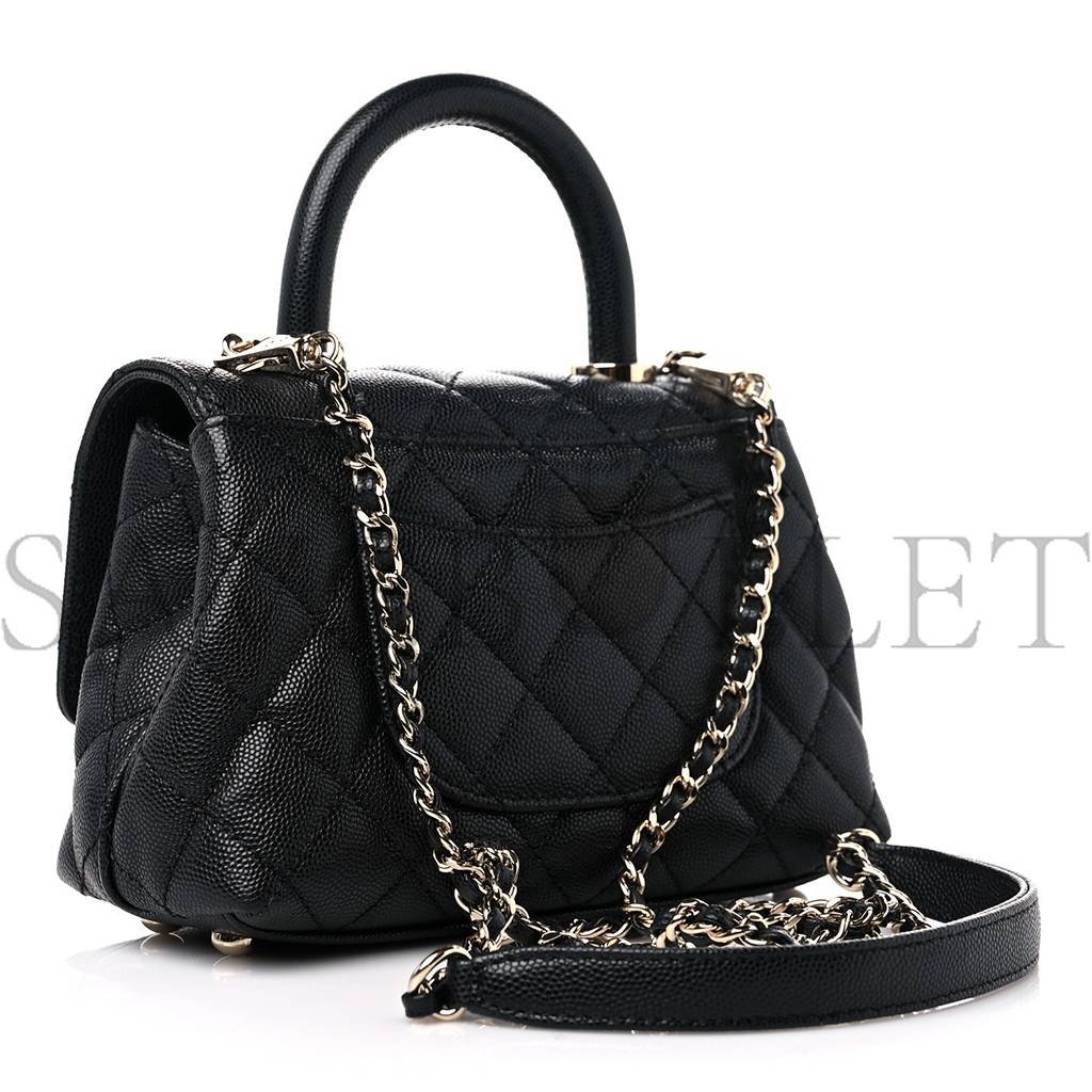 CHANEL CAVIAR QUILTED EXTRA MINI COCO HANDLE FLAP BLACK SILVER HARDWARE