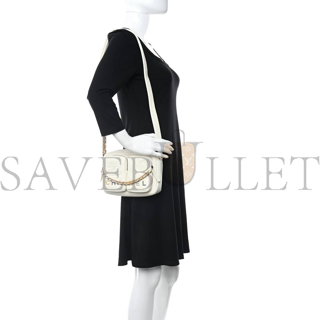 CHANEL CALFSKIN QUILTED SMALL CAMERA CASE WHITE GOLD HARDWARE CHANEL CALFSKIN QUILTED SMALL CAMERA CASE WHITE GOLD HARDWARE