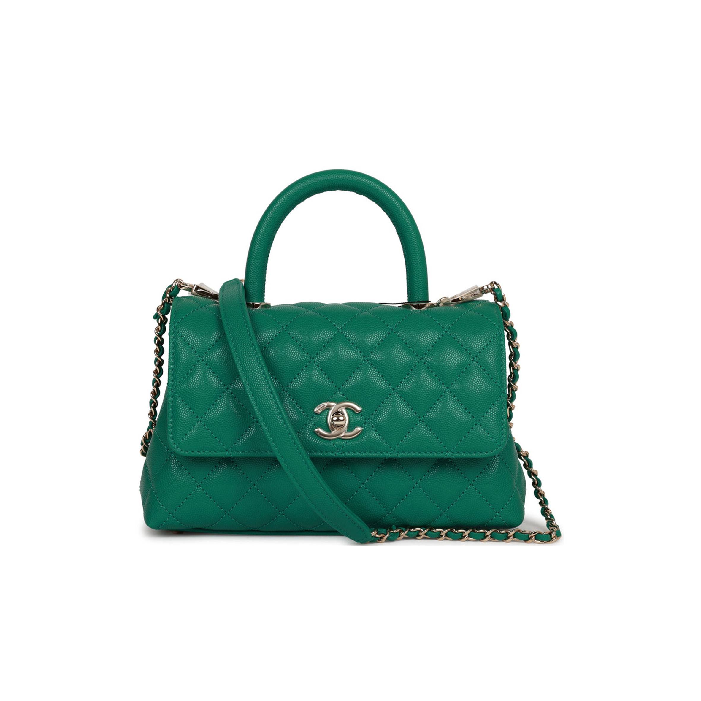 CHANEL SMALL COCO HANDLE FLAP BAG GREEN CAVIAR LIGHT GOLD HARDWARE