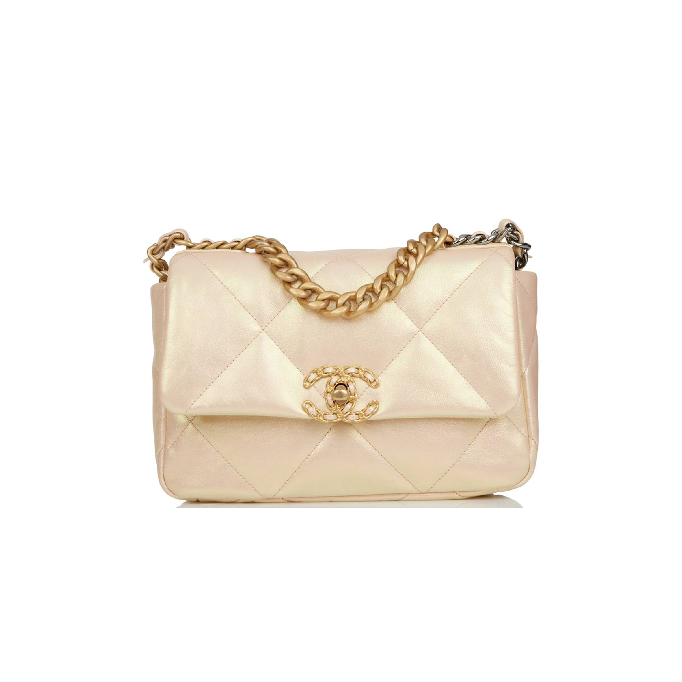 CHANEL MEDIUM 19 FLAP BAG ROSE IRIDESCENT CALFSKIN MIXED HARDWARE CHANEL MEDIUM 19 FLAP BAG ROSE IRIDESCENT CALFSKIN MIXED HARDWARE
