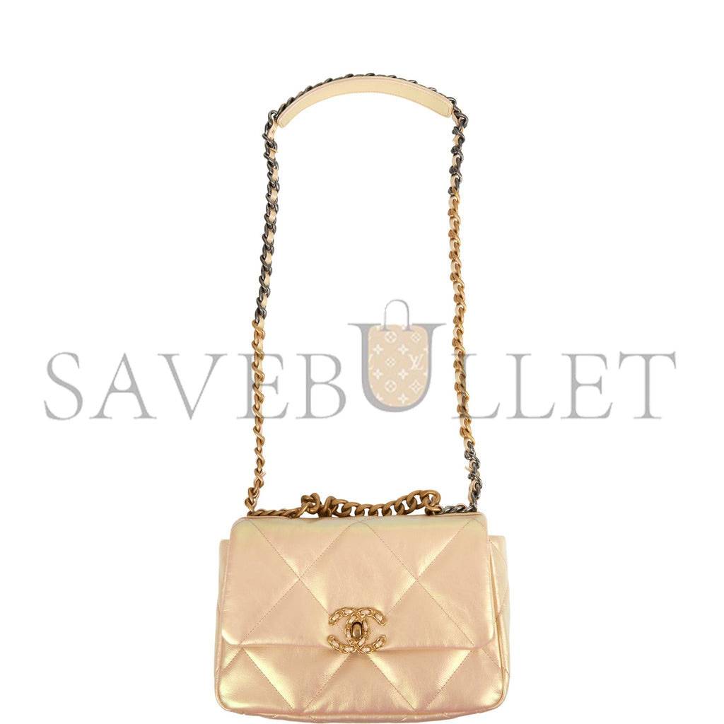 CHANEL MEDIUM 19 FLAP BAG ROSE IRIDESCENT CALFSKIN MIXED HARDWARE CHANEL MEDIUM 19 FLAP BAG ROSE IRIDESCENT CALFSKIN MIXED HARDWARE