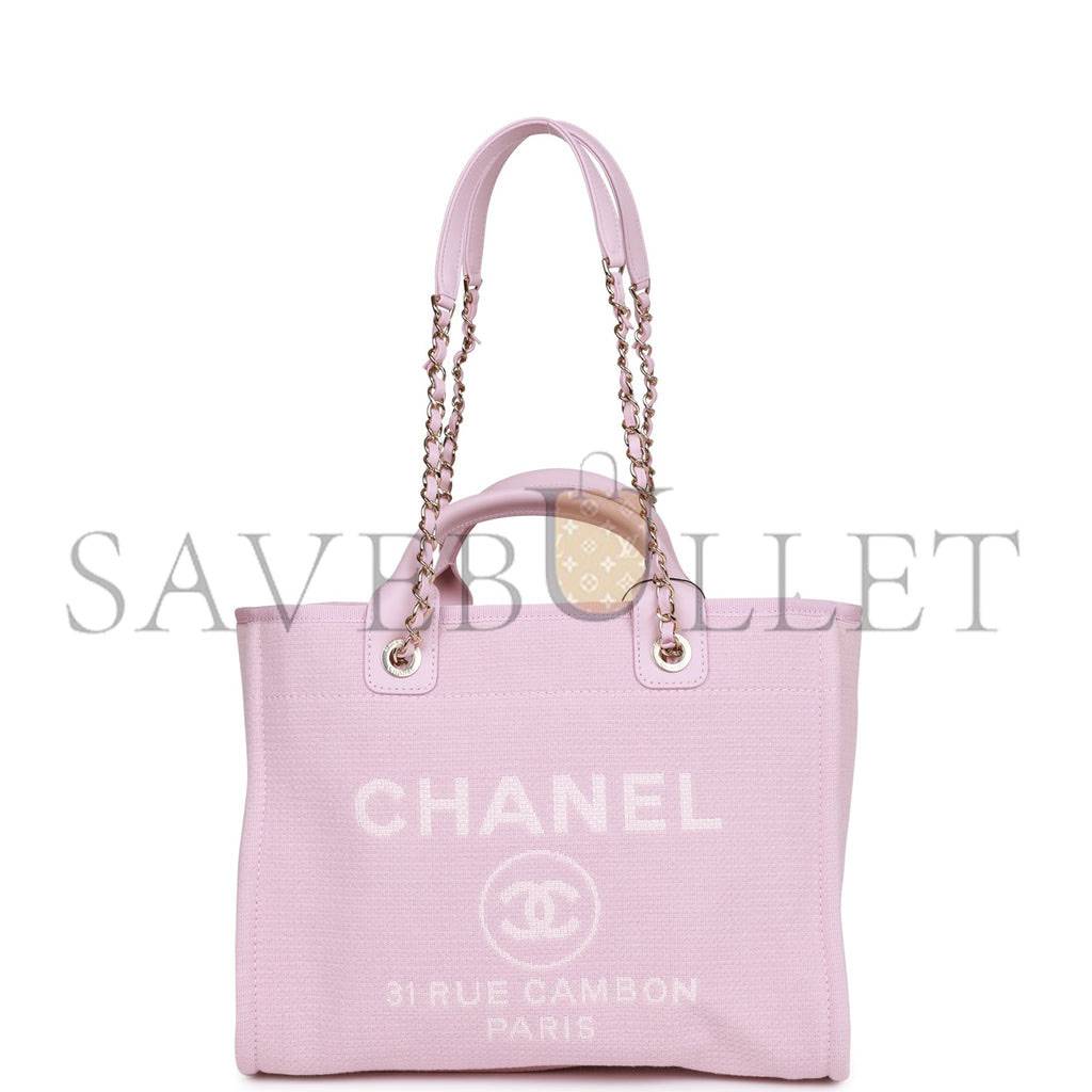 CHANEL SMALL DEAUVILLE SHOPPING BAG PINK BOUCLE LIGHT GOLD HARDWARE CHANEL SMALL DEAUVILLE SHOPPING BAG PINK BOUCLE LIGHT GOLD HARDWARE
