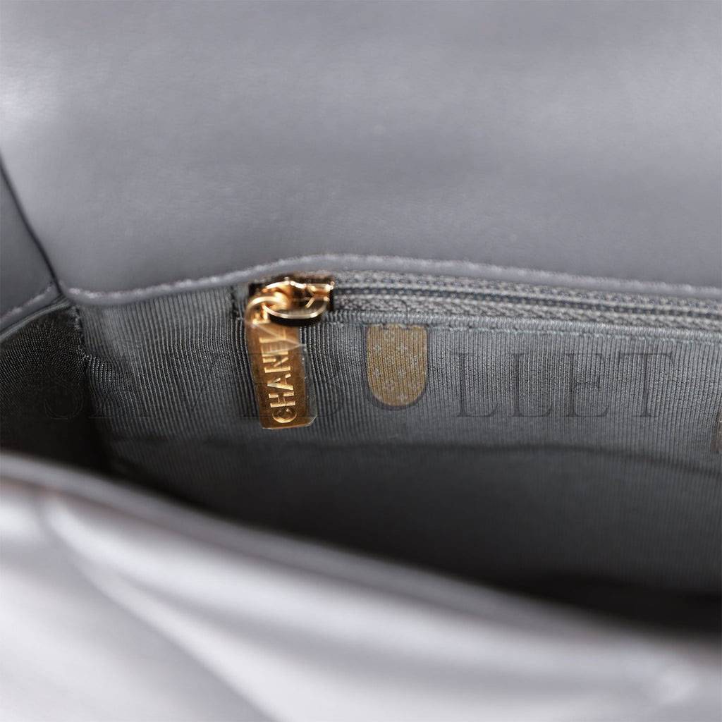 CHANEL MEDIUM 19 FLAP BAG GREY CALFSKIN MIXED HARDWARE CHANEL MEDIUM 19 FLAP BAG GREY CALFSKIN MIXED HARDWARE