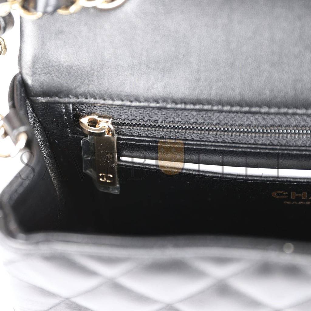 CHANEL MINI RECTANGULAR FLAP BAG BLACK LAMBSKIN LIGHT GOLD HARDWARE