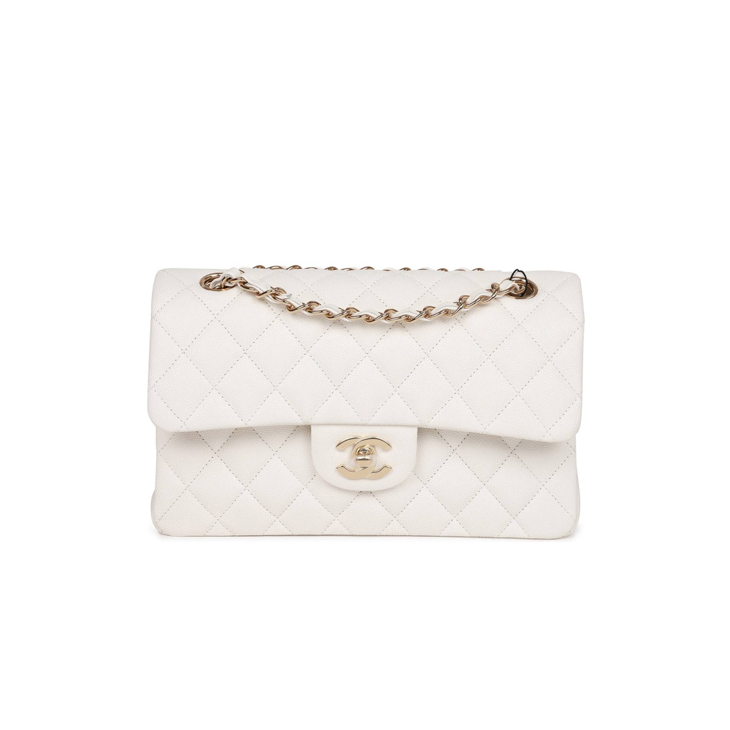 CHANEL SMALL CLASSIC DOUBLE FLAP WHITE CAVIAR GOLD HARDWARE CHANEL SMALL CLASSIC DOUBLE FLAP WHITE CAVIAR GOLD HARDWARE