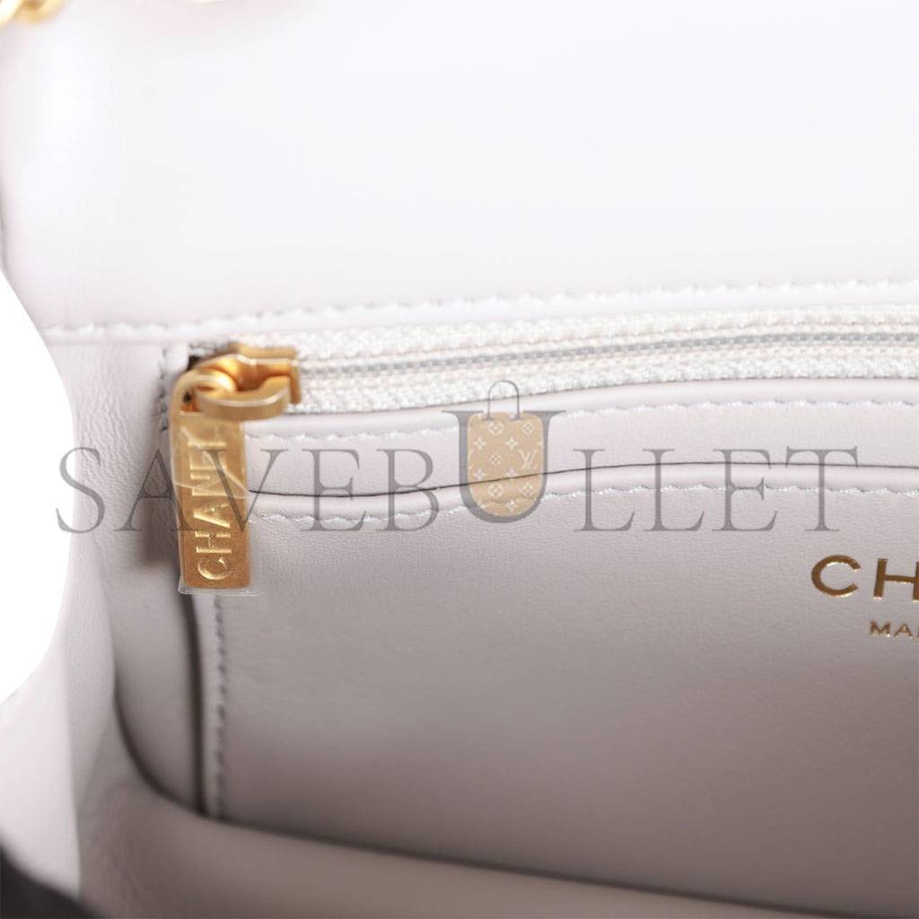 CHANEL PEARL CRUSH MINI RECTANGULAR FLAP BAG LIGHT GREY LAMBSKIN ANTIQUE GOLD HARDWARE