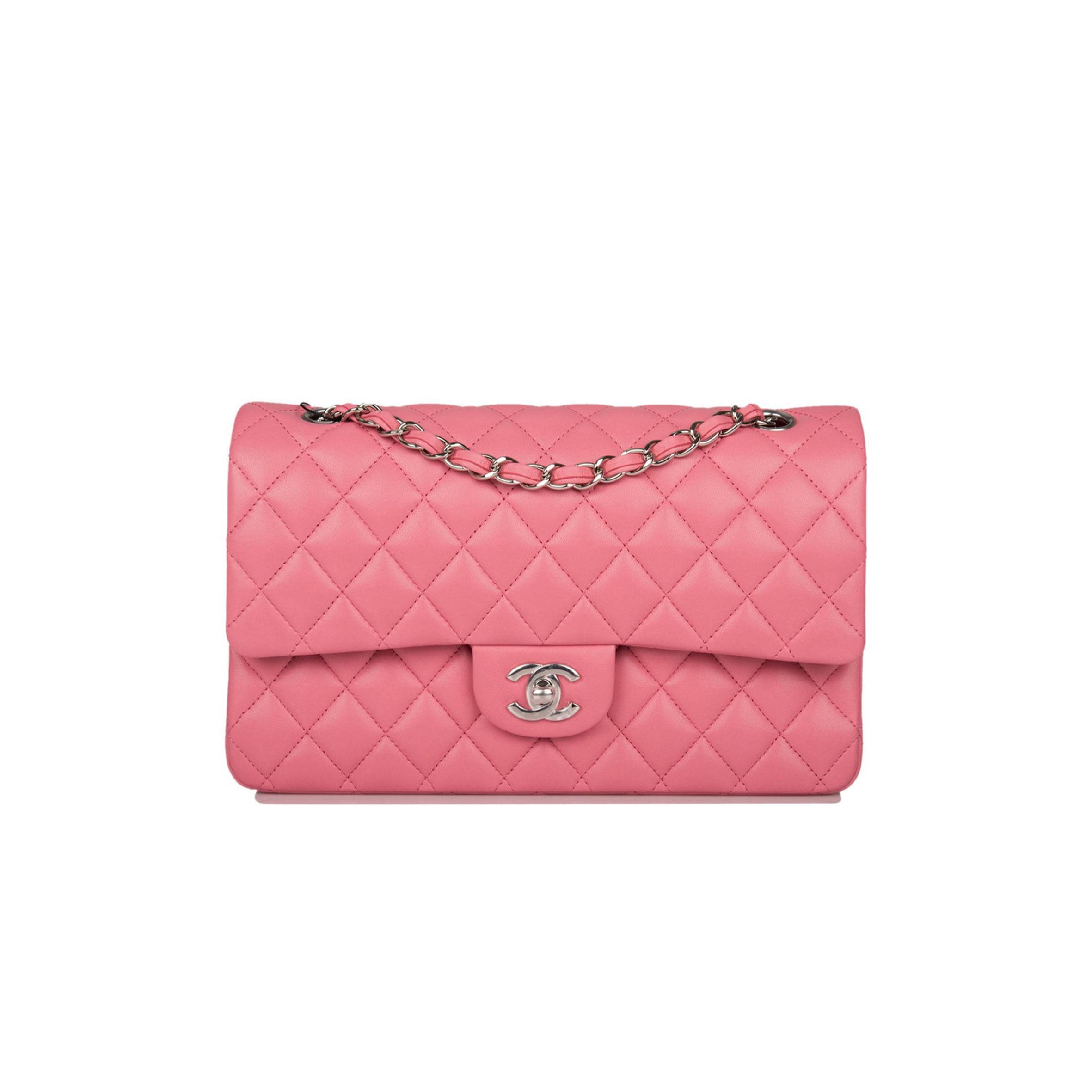 CHANEL MEDIUM CLASSIC DOUBLE FLAP BAG ROSE QUILTED LAMBSKIN SILVER HARDWARE CHANEL MEDIUM CLASSIC DOUBLE FLAP BAG ROSE QUILTED LAMBSKIN SILVER HARDWARE