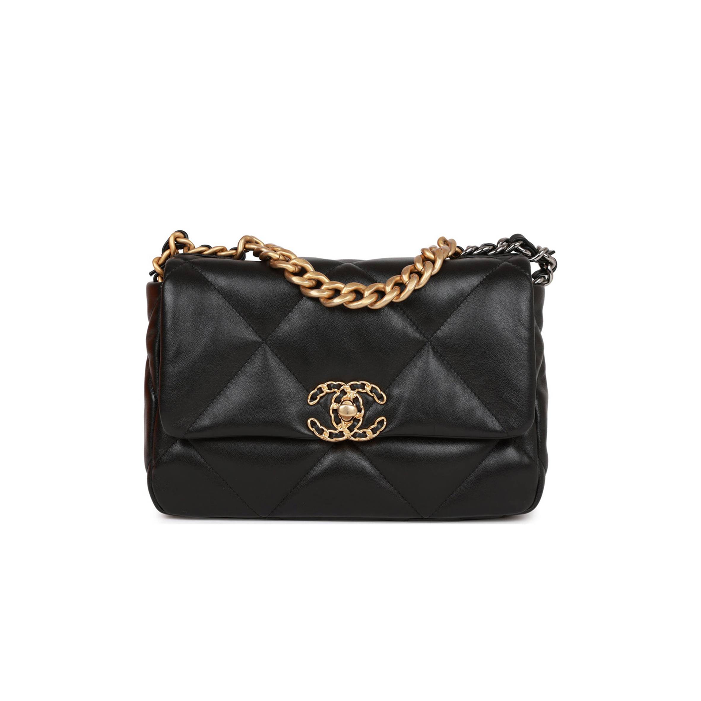 CHANEL MEDIUM 19 FLAP BAG BLACK LAMBSKIN MIXED HARDWARE CHANEL MEDIUM 19 FLAP BAG BLACK LAMBSKIN MIXED HARDWARE