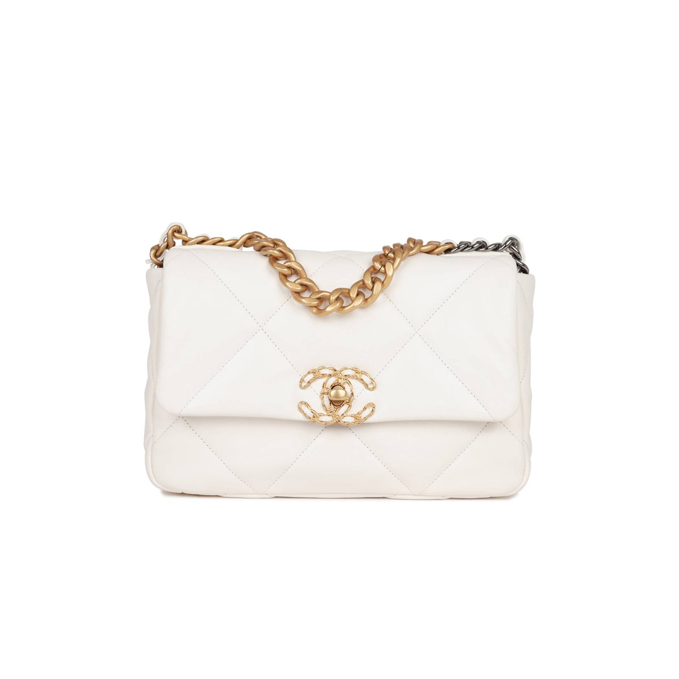 CHANEL MEDIUM 19 FLAP BAG WHITE CALFSKIN MIXED HARDWARE