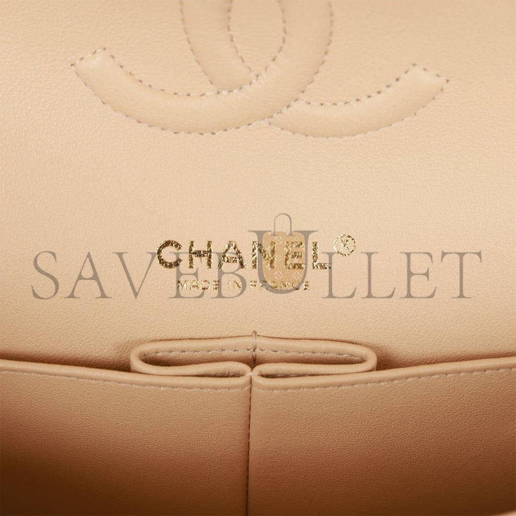 CHANEL MEDIUM CLASSIC DOUBLE FLAP BAG BEIGE LAMBSKIN LIGHT GOLD HARDWARE CHANEL MEDIUM CLASSIC DOUBLE FLAP BAG BEIGE LAMBSKIN LIGHT GOLD HARDWARE