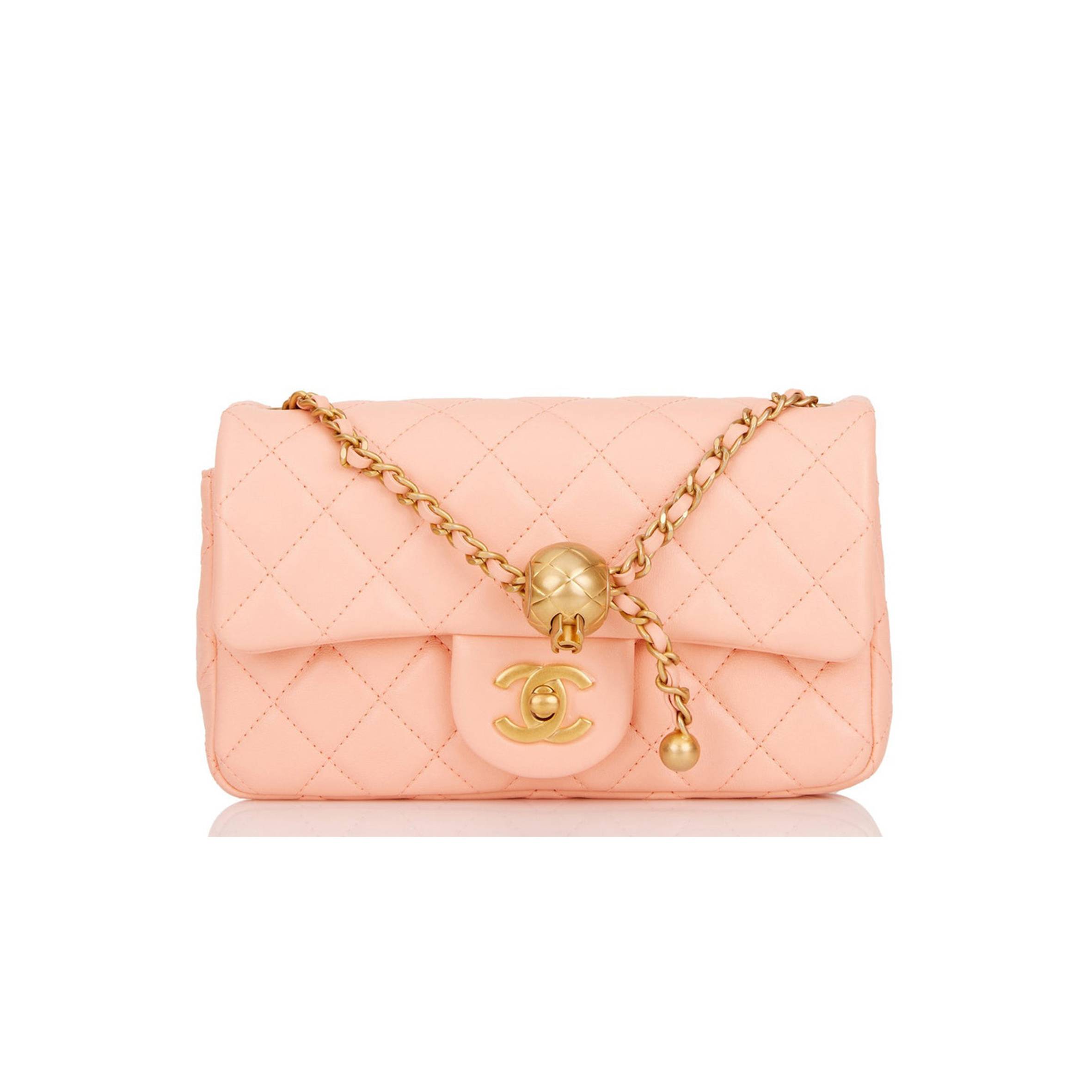 CHANEL PEARL CRUSH MINI RECTANGULAR FLAP BAG PEACH LAMBSKIN ANTIQUE GOLD HARDWARE CHANEL PEARL CRUSH MINI RECTANGULAR FLAP BAG PEACH LAMBSKIN ANTIQUE GOLD HARDWARE