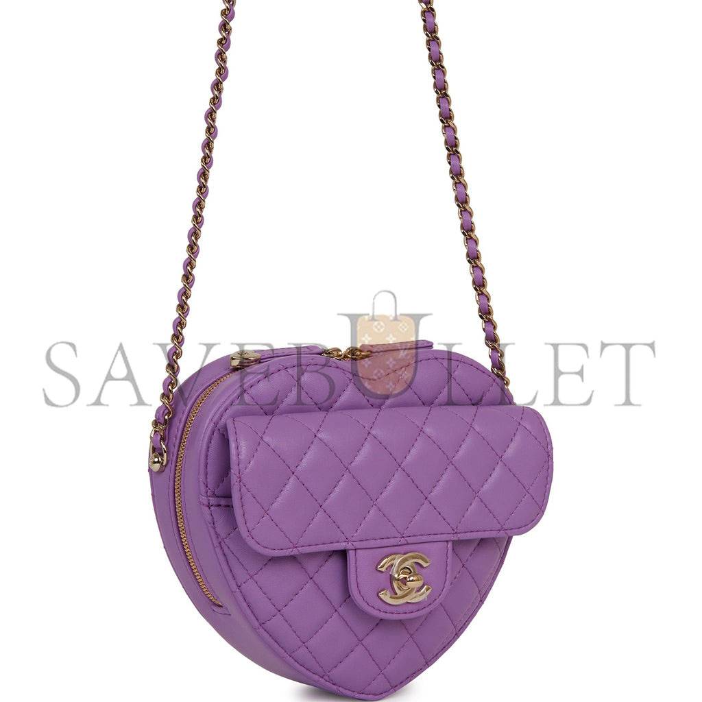 CHANEL CC IN LOVE LARGE HEART BAG PURPLE LAMBSKIN LIGHT GOLD HARDWARE CHANEL CC IN LOVE LARGE HEART BAG PURPLE LAMBSKIN LIGHT GOLD HARDWARE