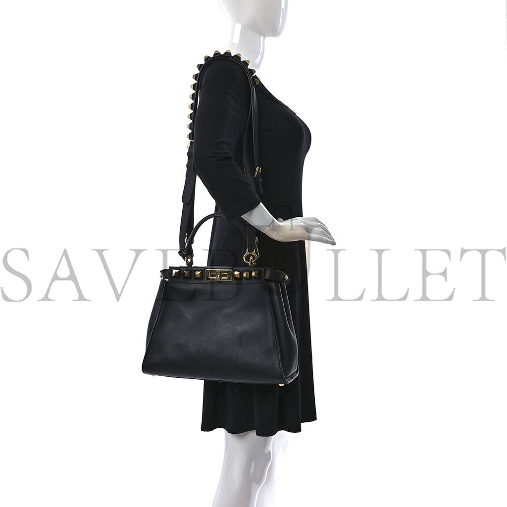 FENDI CALFSKIN STUDDED MEDIUM PEEKABOO ICONIC SATCHEL BLACK FENDI CALFSKIN STUDDED MEDIUM PEEKABOO ICONIC SATCHEL BLACK