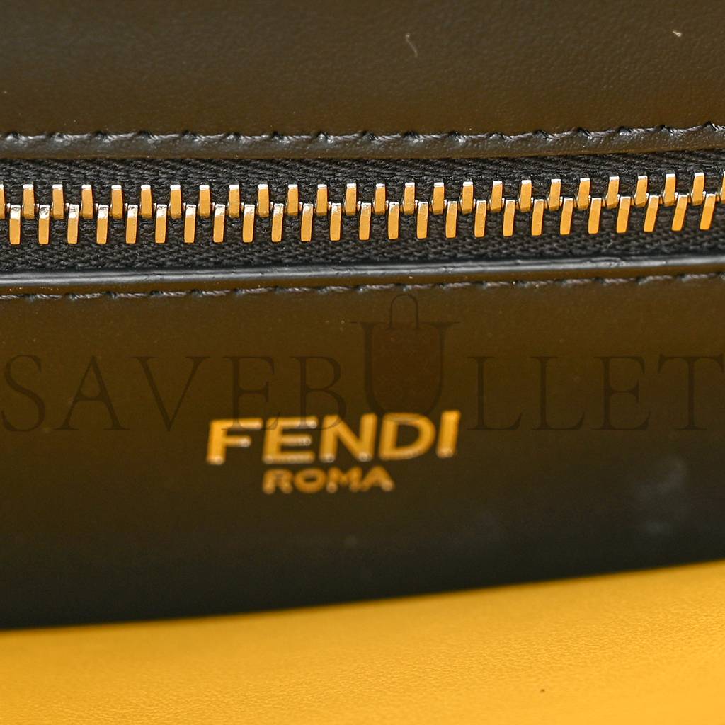FENDI CUOIO ROMANO VITELLO GRACE LIGHT GLAZED FABRIC BI-COLOR FF 1974 MINI PEEKABOO I SEE U SATCHEL BLACK (25*20*9cm)