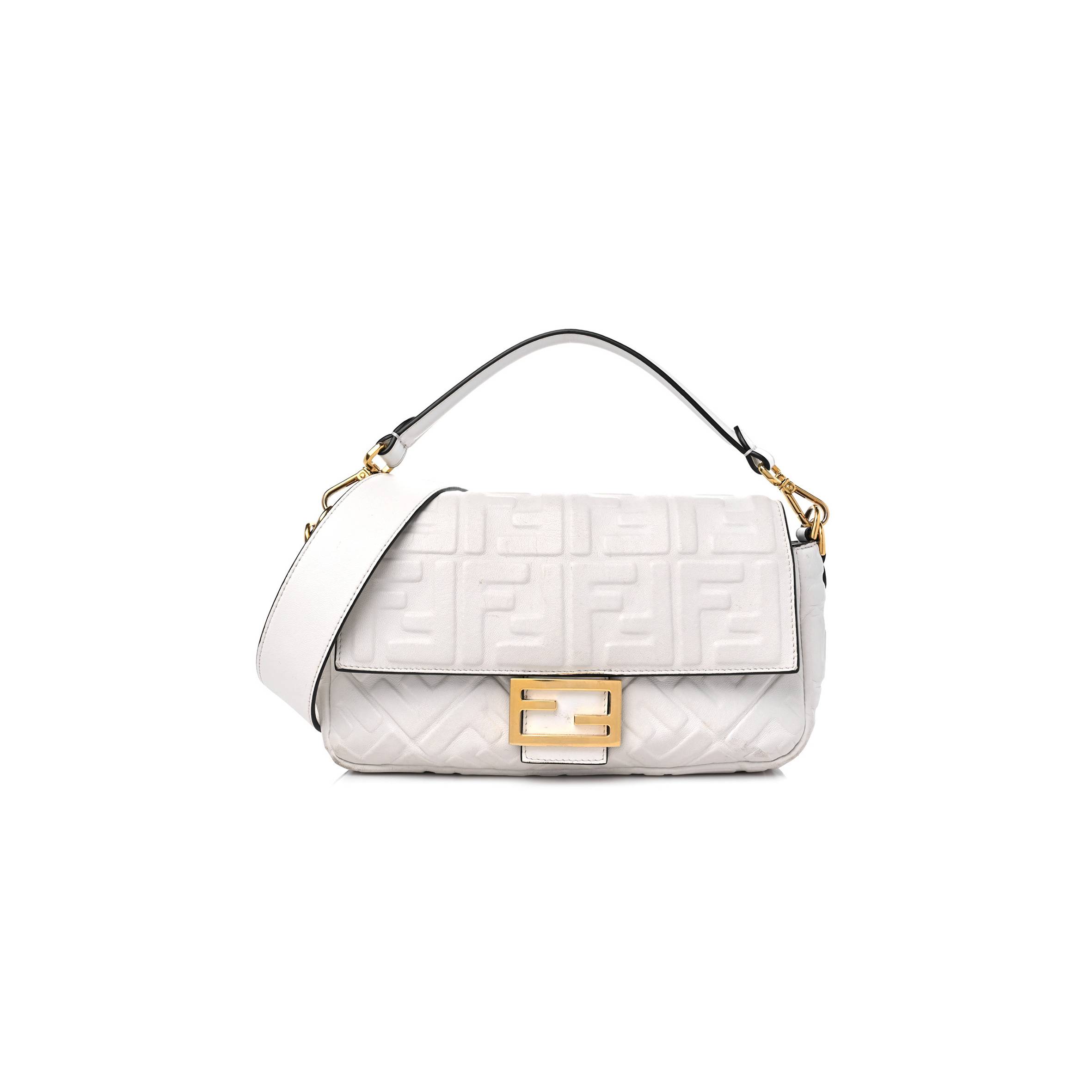 FENDI NAPPA FF 1974 EMBOSSED BAGUETTE WHITE FENDI NAPPA FF 1974 EMBOSSED BAGUETTE WHITE