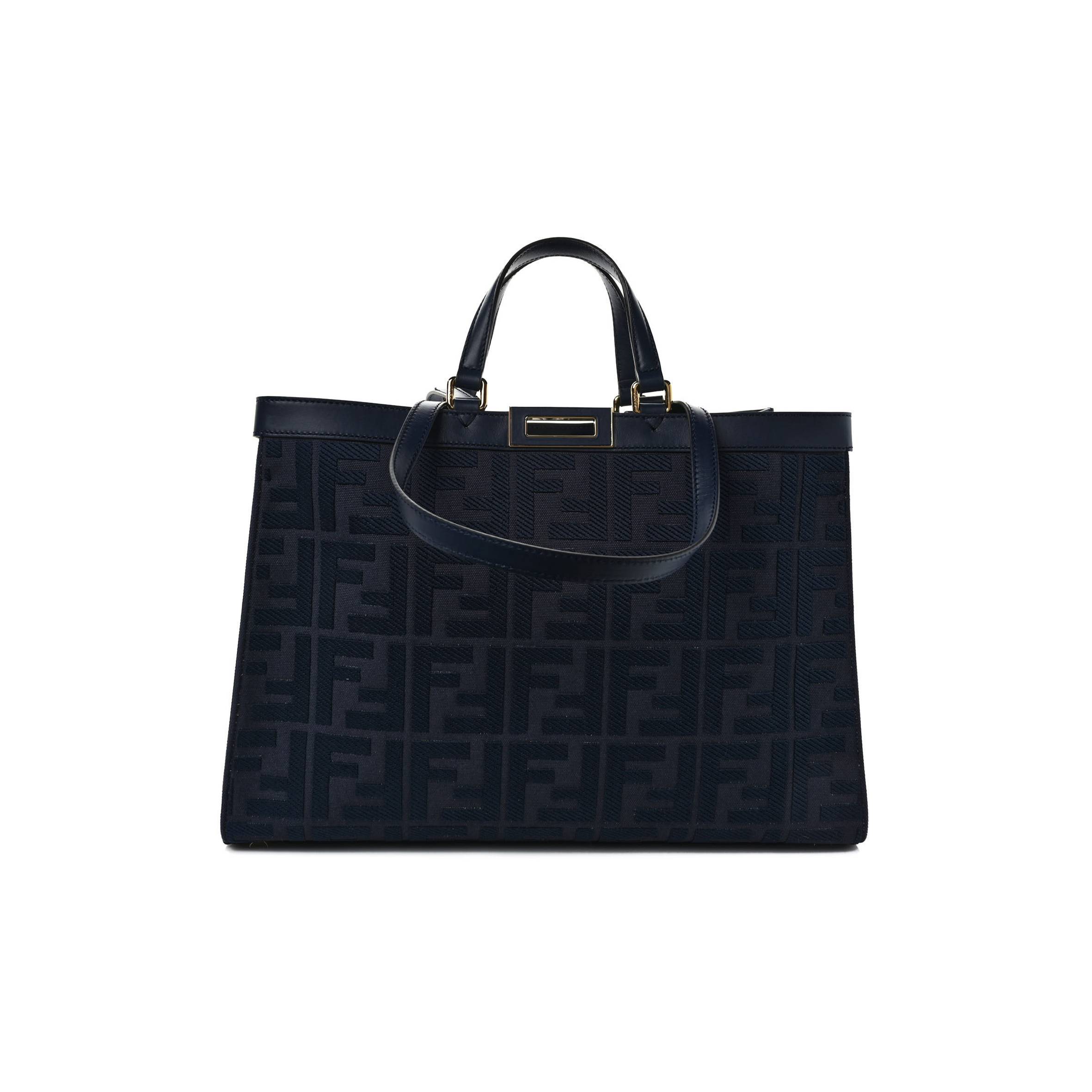 FENDI CANVAS VITELLO KING FF EMBROIDERED MEDIUM PEEKABOO X-TOTE BLUE FENDI CANVAS VITELLO KING FF EMBROIDERED MEDIUM PEEKABOO X-TOTE BLUE