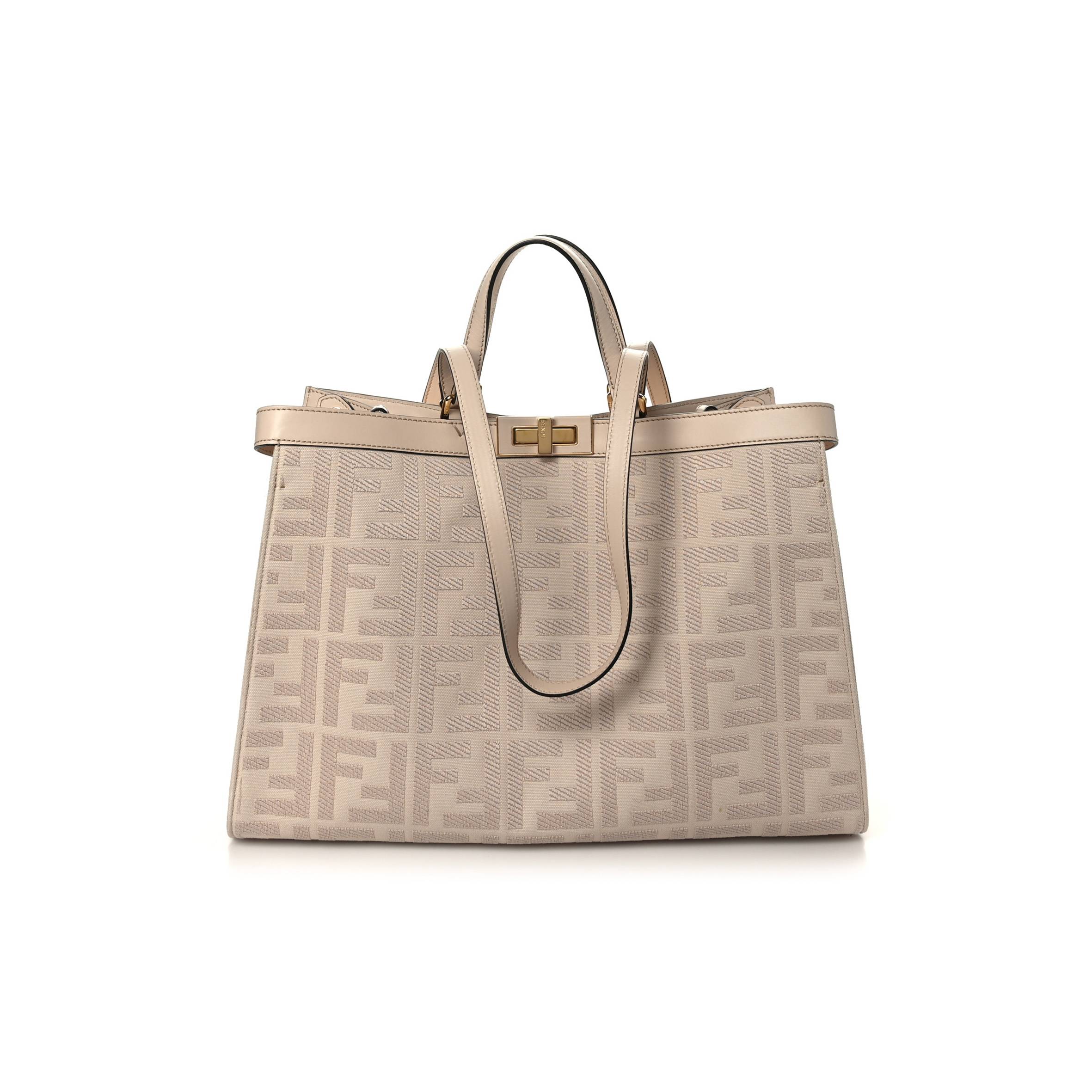 FENDI CANVAS VITELLO KING FF EMBROIDERED MEDIUM PEEKABOO X-TOTE POUDRE FENDI CANVAS VITELLO KING FF EMBROIDERED MEDIUM PEEKABOO X-TOTE POUDRE