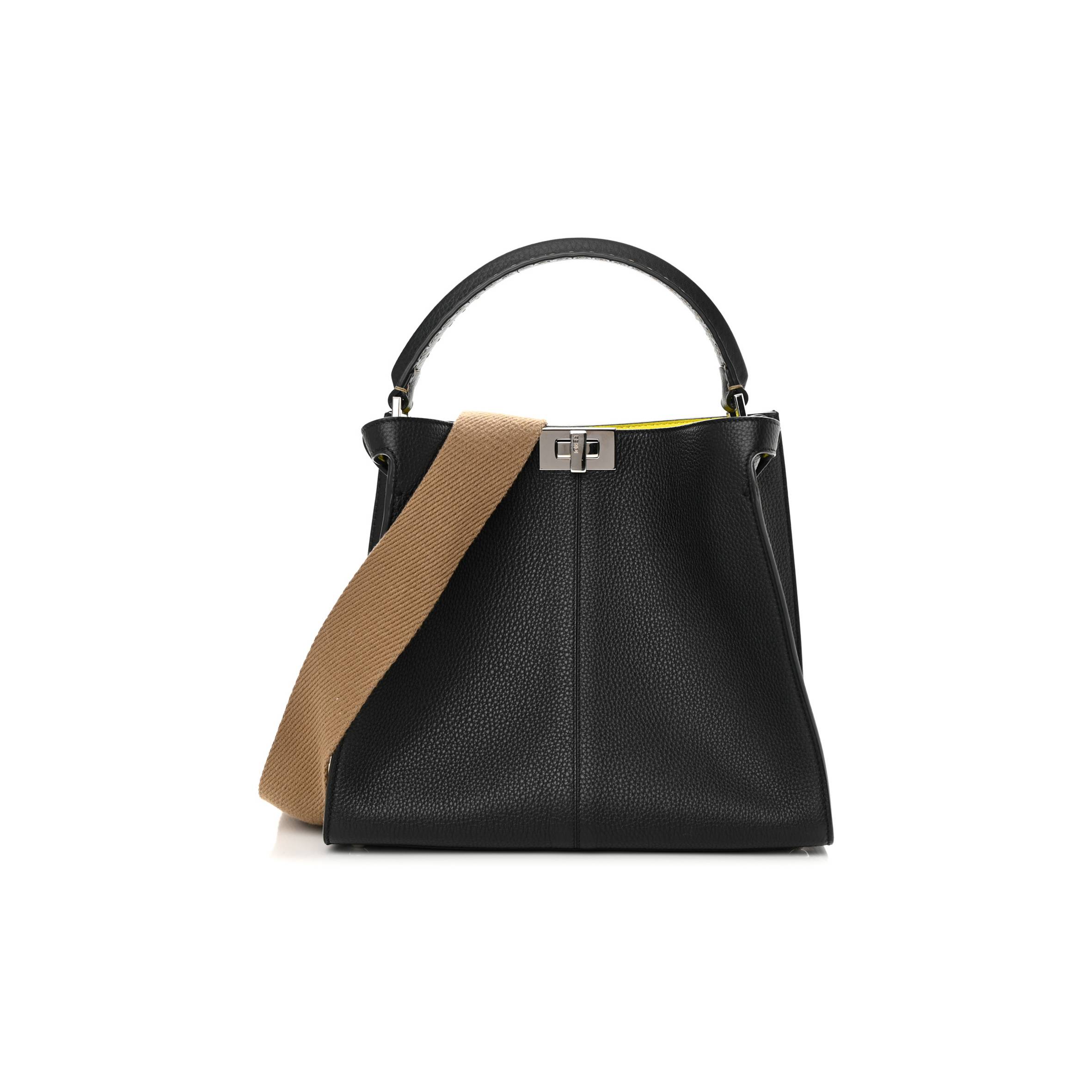 FENDI CUOIO ROMANO FLUO SELLERIA MEDIUM PEEKABOO X-LITE BLACK GIALLO FLUO FENDI CUOIO ROMANO FLUO SELLERIA MEDIUM PEEKABOO X-LITE BLACK GIALLO FLUO